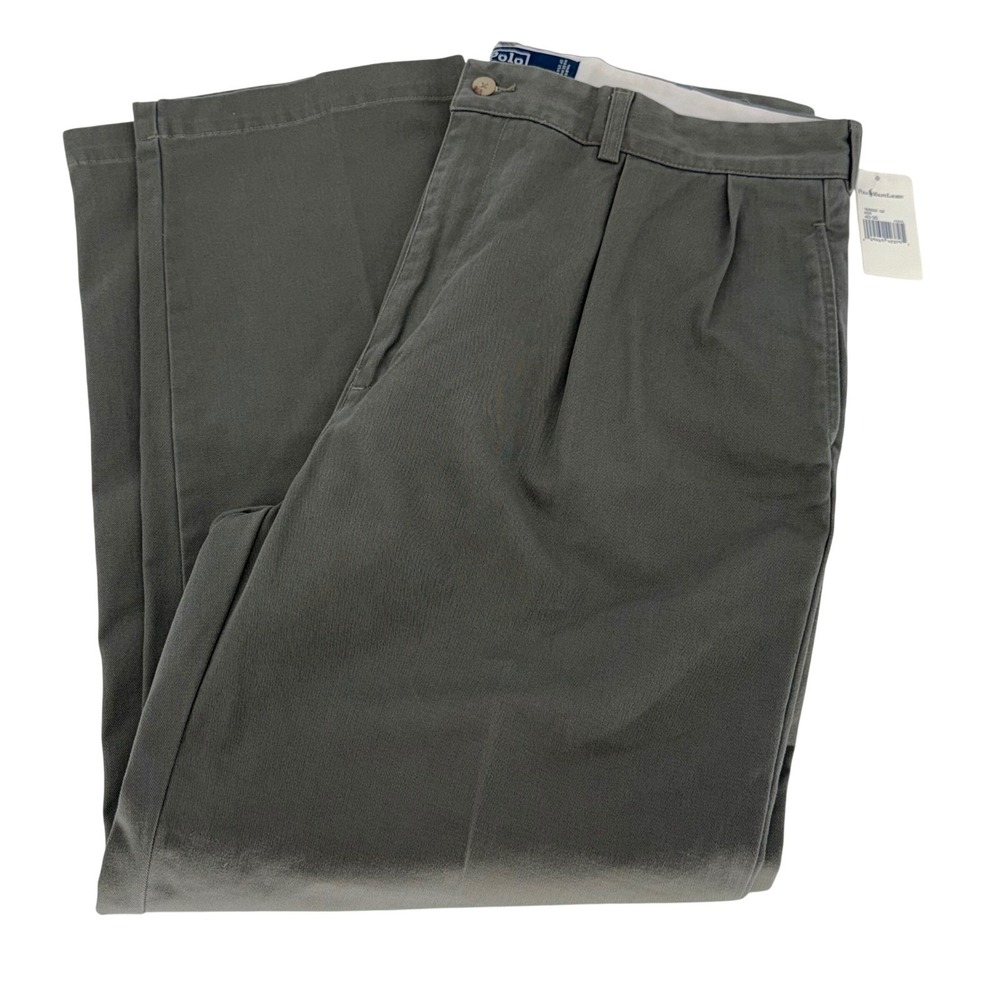 Polo Ralph Lauren Vintage Andrew Pants Mens 40x30 Olive Green Pleated Chinos New